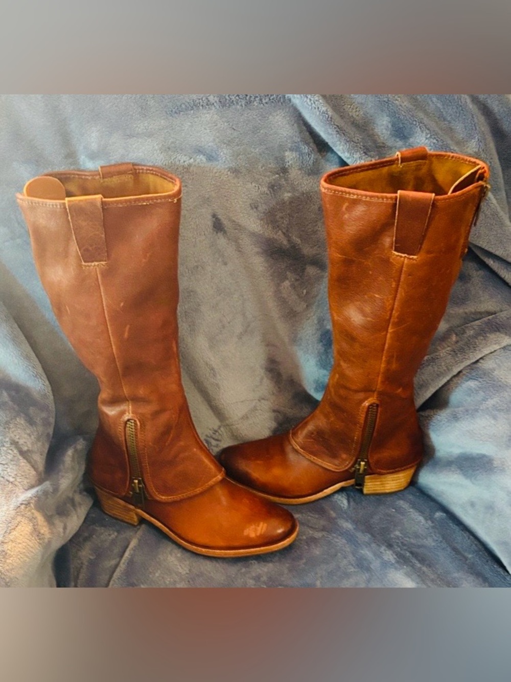 Kork-Ease Women's Cognac Brown Leather Mid-Calf Heeled Boots with Side Zip